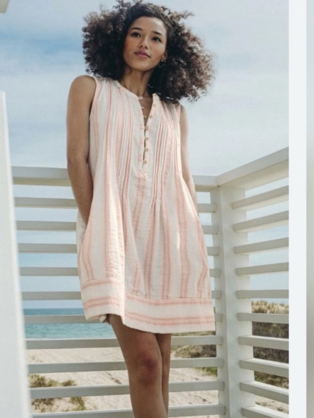 Faherty Soft Pink and Cream Striped Sleeveless Mini Dress